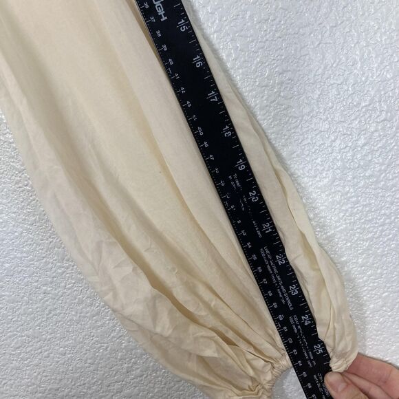 Indah Biru Crop Top Womens M Beige Smocked Sheer Balloon Sleeve Boho - Picture 10 of 16